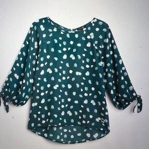 PAPERMOON Larie Tie Sleeve Blouse teel and white XL - NWT